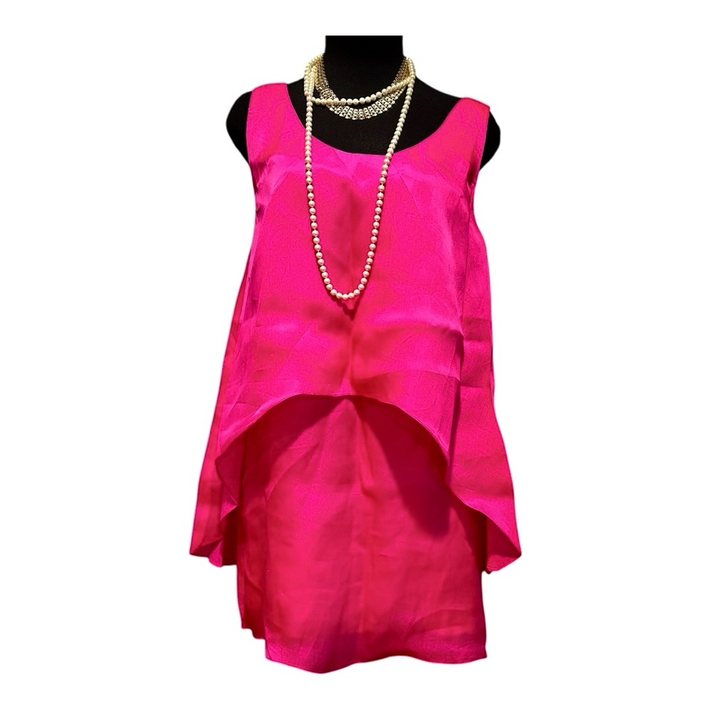 JENNI KAYNE Silk Tiered Sleeveless Mini Dress Small M Pink Resort Holiday NYE